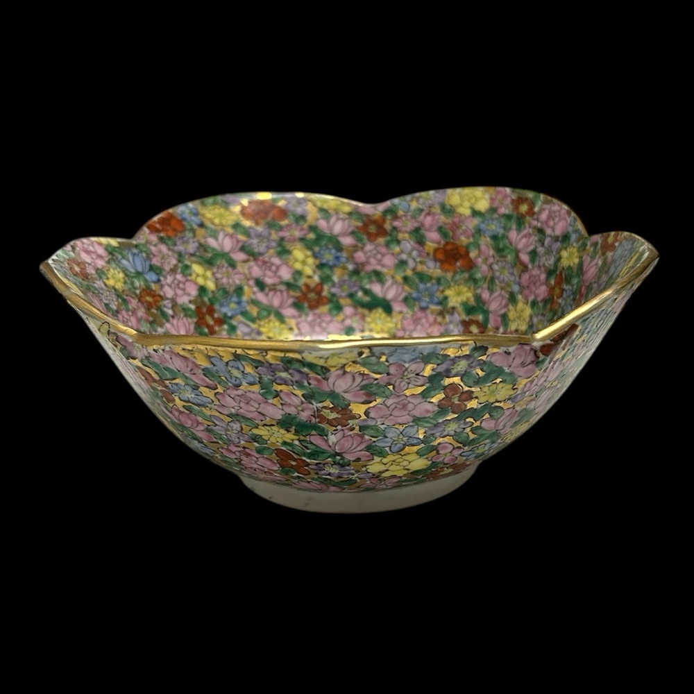 Vintage Lotus Bowl Hand painted